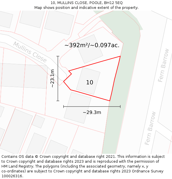 10, MULLINS CLOSE, POOLE, BH12 5EQ: Plot and title map