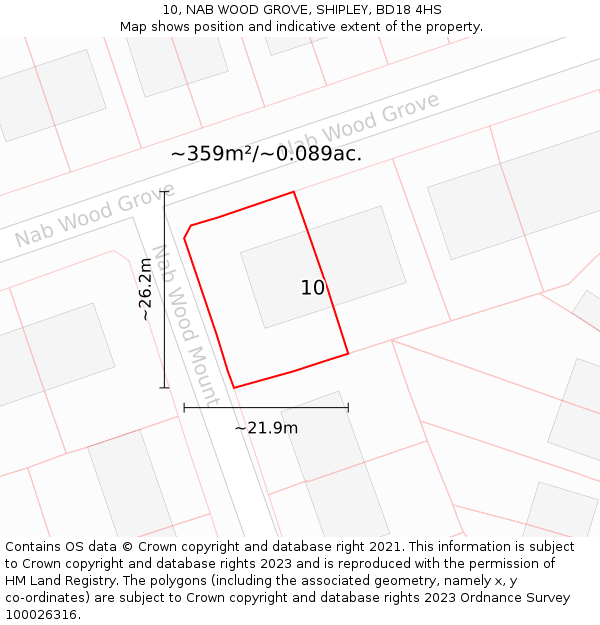 10, NAB WOOD GROVE, SHIPLEY, BD18 4HS: Plot and title map