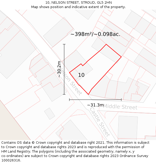 10, NELSON STREET, STROUD, GL5 2HN: Plot and title map