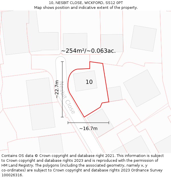 10, NESBIT CLOSE, WICKFORD, SS12 0PT: Plot and title map