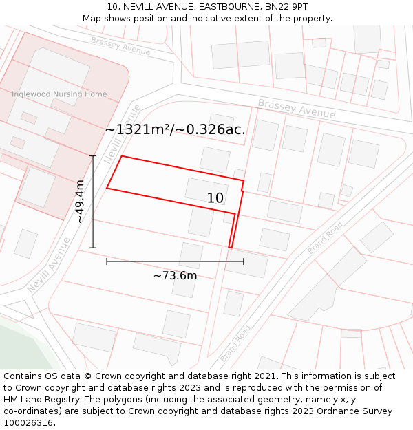 10, NEVILL AVENUE, EASTBOURNE, BN22 9PT: Plot and title map