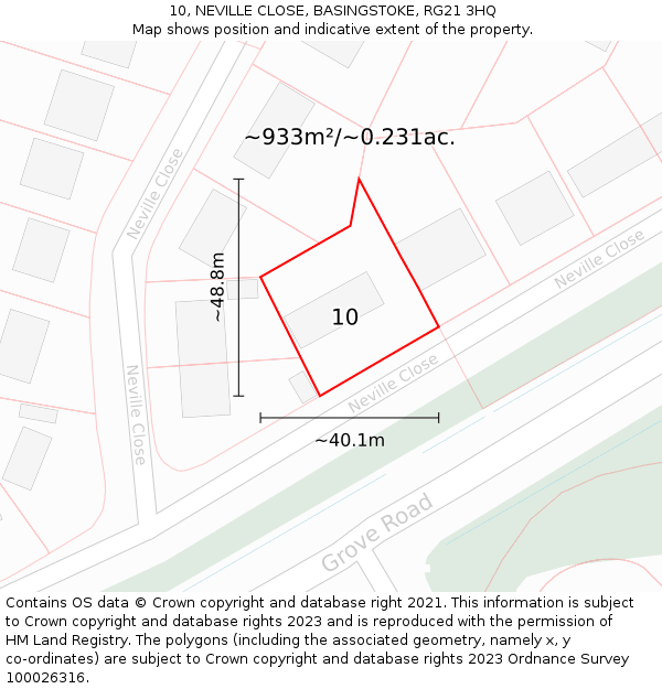 10, NEVILLE CLOSE, BASINGSTOKE, RG21 3HQ: Plot and title map