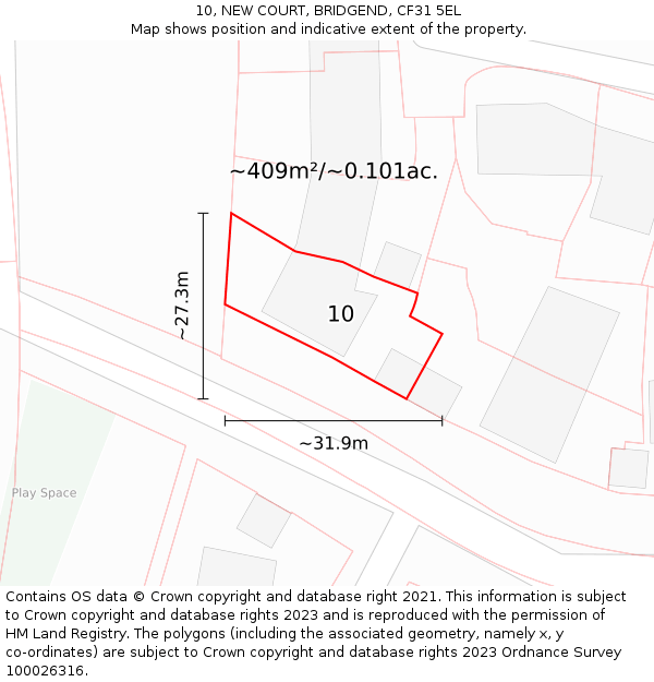 10, NEW COURT, BRIDGEND, CF31 5EL: Plot and title map