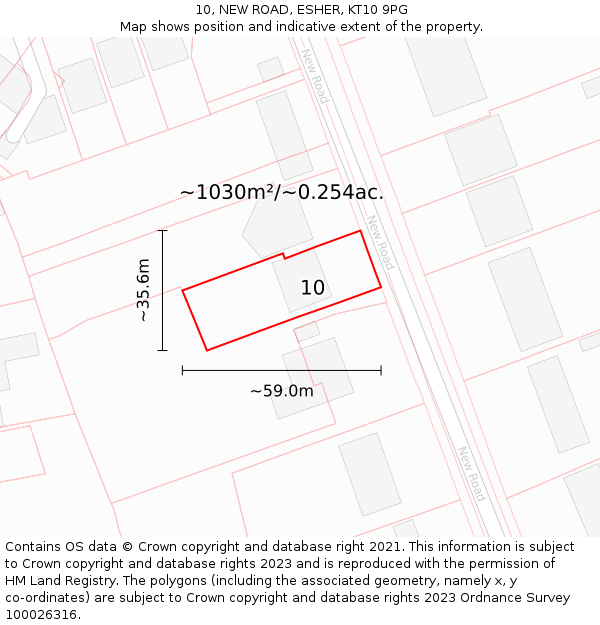 10, NEW ROAD, ESHER, KT10 9PG: Plot and title map