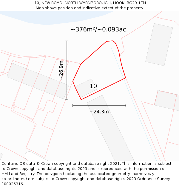 10, NEW ROAD, NORTH WARNBOROUGH, HOOK, RG29 1EN: Plot and title map