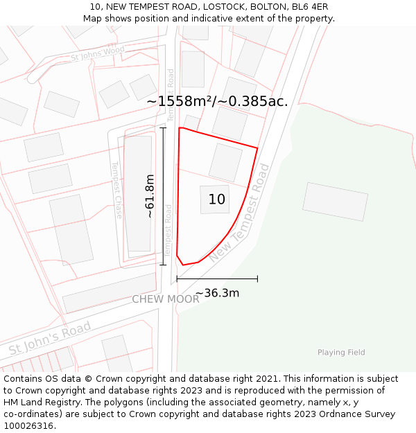10, NEW TEMPEST ROAD, LOSTOCK, BOLTON, BL6 4ER: Plot and title map