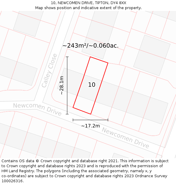 10, NEWCOMEN DRIVE, TIPTON, DY4 8XX: Plot and title map