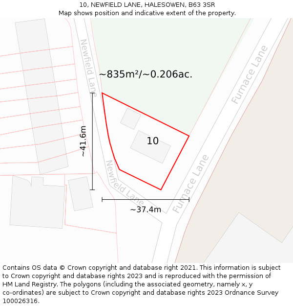 10, NEWFIELD LANE, HALESOWEN, B63 3SR: Plot and title map