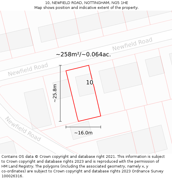 10, NEWFIELD ROAD, NOTTINGHAM, NG5 1HE: Plot and title map
