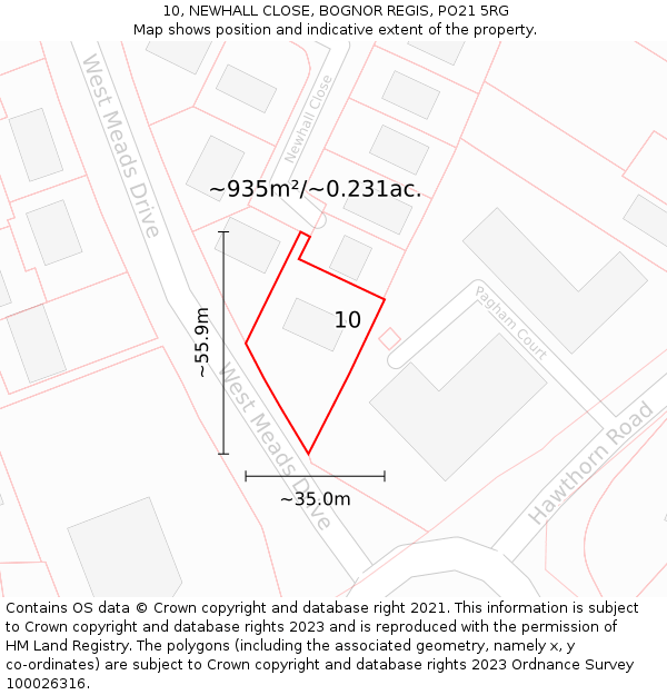 10, NEWHALL CLOSE, BOGNOR REGIS, PO21 5RG: Plot and title map