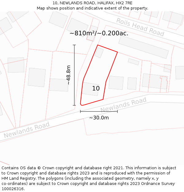 10, NEWLANDS ROAD, HALIFAX, HX2 7RE: Plot and title map