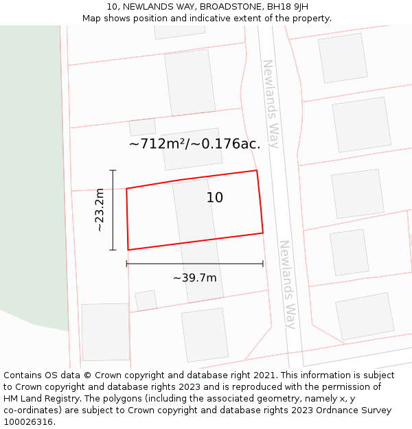 10, NEWLANDS WAY, BROADSTONE, BH18 9JH: Plot and title map