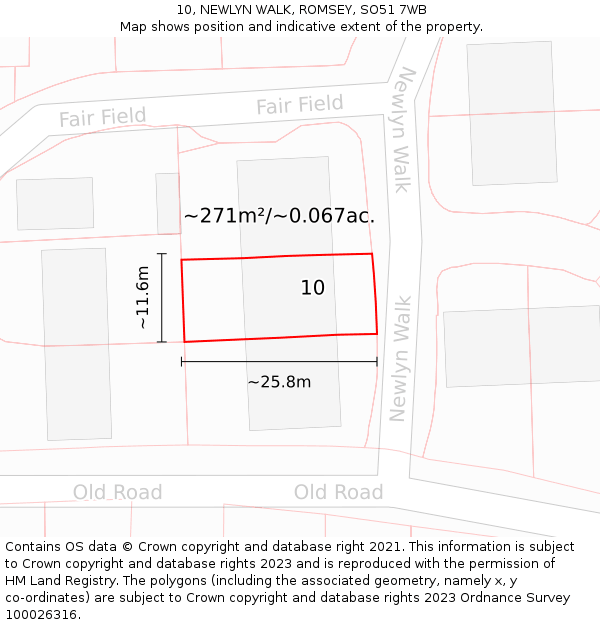 10, NEWLYN WALK, ROMSEY, SO51 7WB: Plot and title map