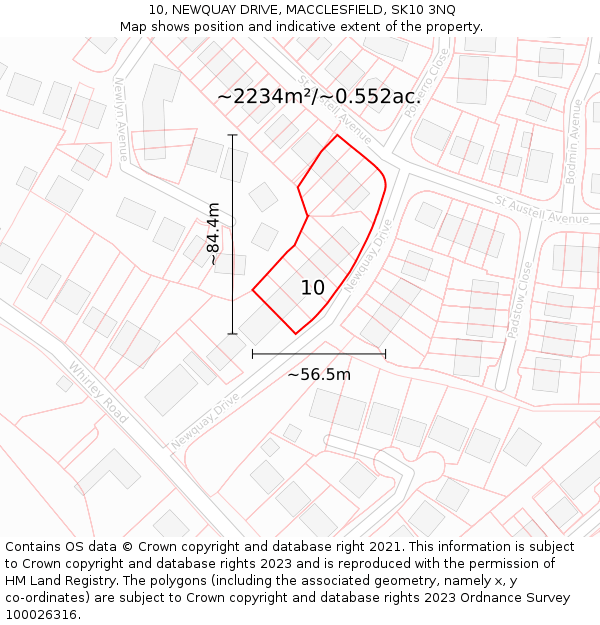 10, NEWQUAY DRIVE, MACCLESFIELD, SK10 3NQ: Plot and title map