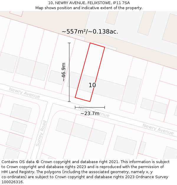 10, NEWRY AVENUE, FELIXSTOWE, IP11 7SA: Plot and title map