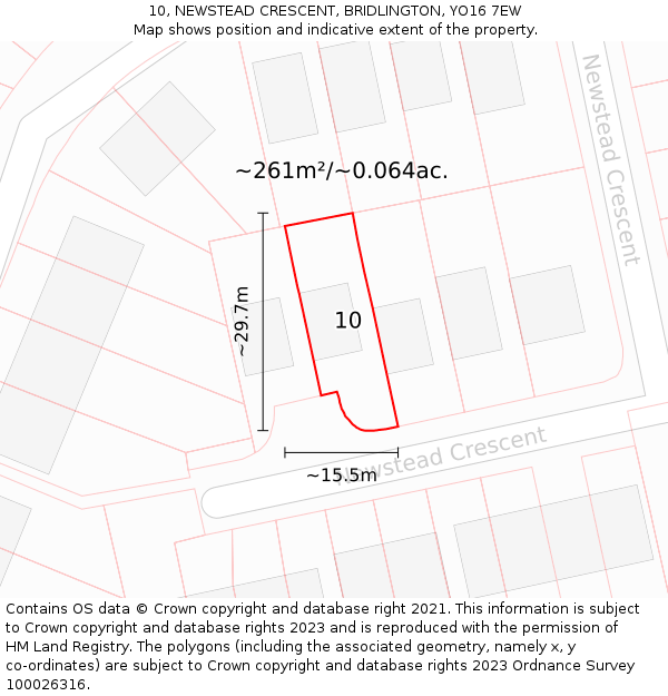 10, NEWSTEAD CRESCENT, BRIDLINGTON, YO16 7EW: Plot and title map