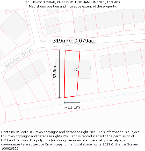 10, NEWTON DRIVE, CHERRY WILLINGHAM, LINCOLN, LN3 4GP: Plot and title map