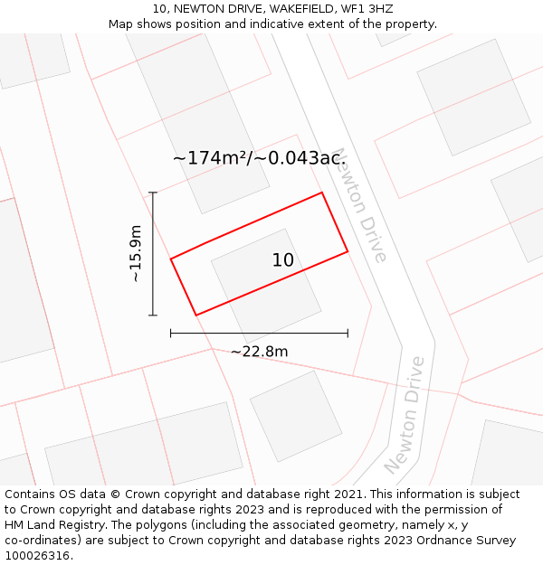 10, NEWTON DRIVE, WAKEFIELD, WF1 3HZ: Plot and title map