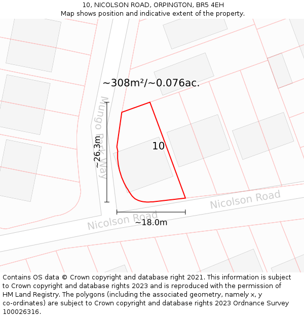 10, NICOLSON ROAD, ORPINGTON, BR5 4EH: Plot and title map