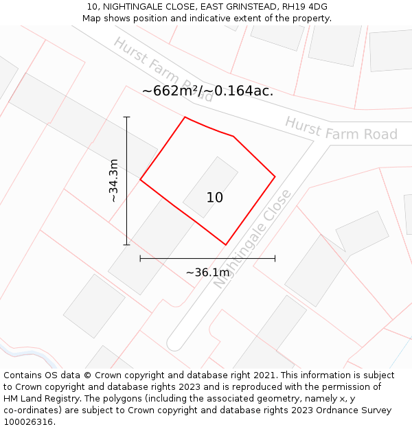 10, NIGHTINGALE CLOSE, EAST GRINSTEAD, RH19 4DG: Plot and title map