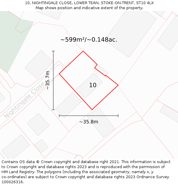 10, NIGHTINGALE CLOSE, LOWER TEAN, STOKE-ON-TRENT, ST10 4LX: Plot and title map