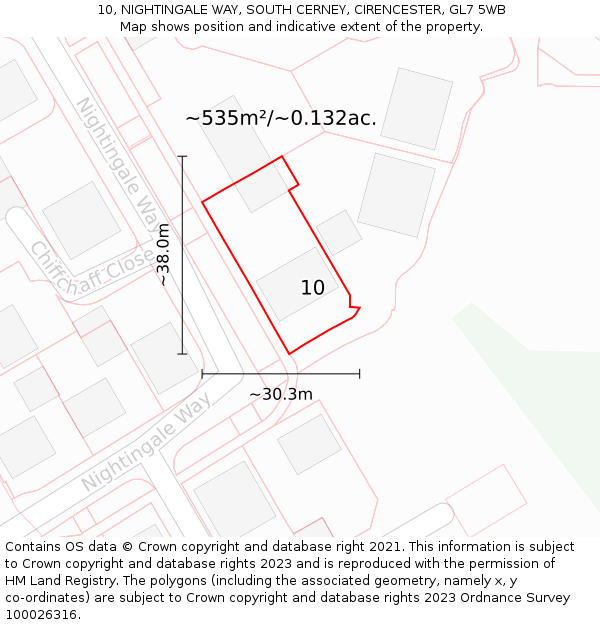 10, NIGHTINGALE WAY, SOUTH CERNEY, CIRENCESTER, GL7 5WB: Plot and title map