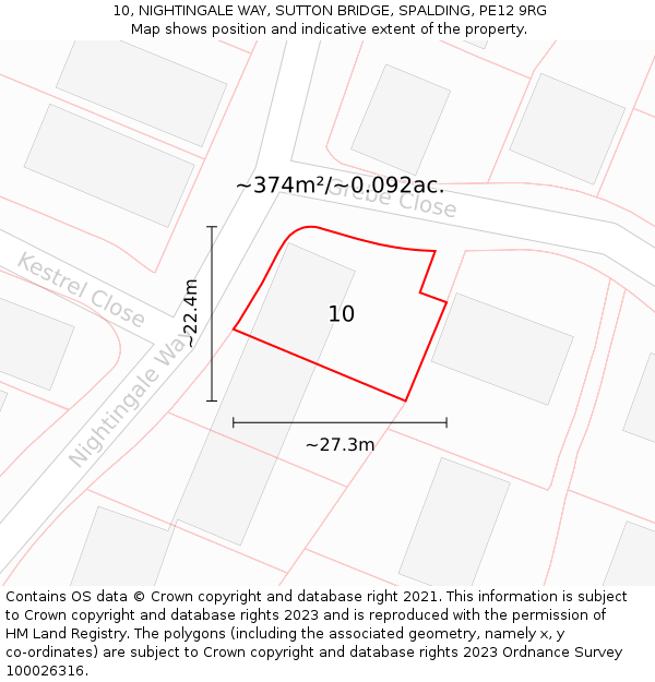 10, NIGHTINGALE WAY, SUTTON BRIDGE, SPALDING, PE12 9RG: Plot and title map