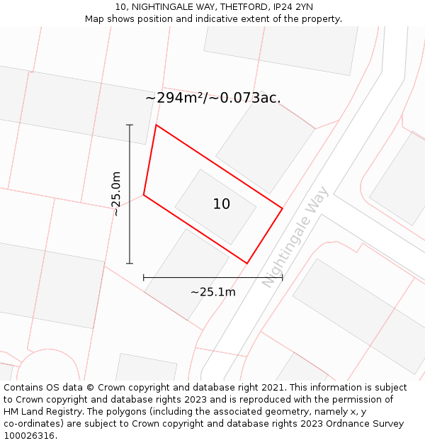 10, NIGHTINGALE WAY, THETFORD, IP24 2YN: Plot and title map