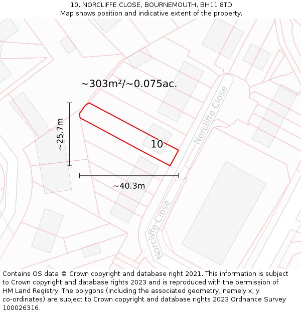 10, NORCLIFFE CLOSE, BOURNEMOUTH, BH11 8TD: Plot and title map