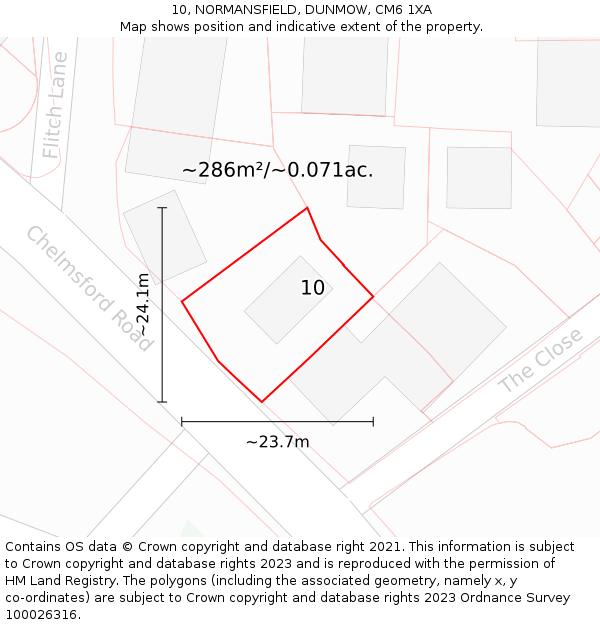10, NORMANSFIELD, DUNMOW, CM6 1XA: Plot and title map