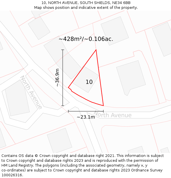 10, NORTH AVENUE, SOUTH SHIELDS, NE34 6BB: Plot and title map