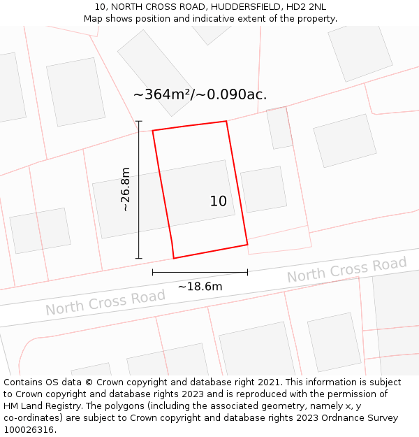 10, NORTH CROSS ROAD, HUDDERSFIELD, HD2 2NL: Plot and title map