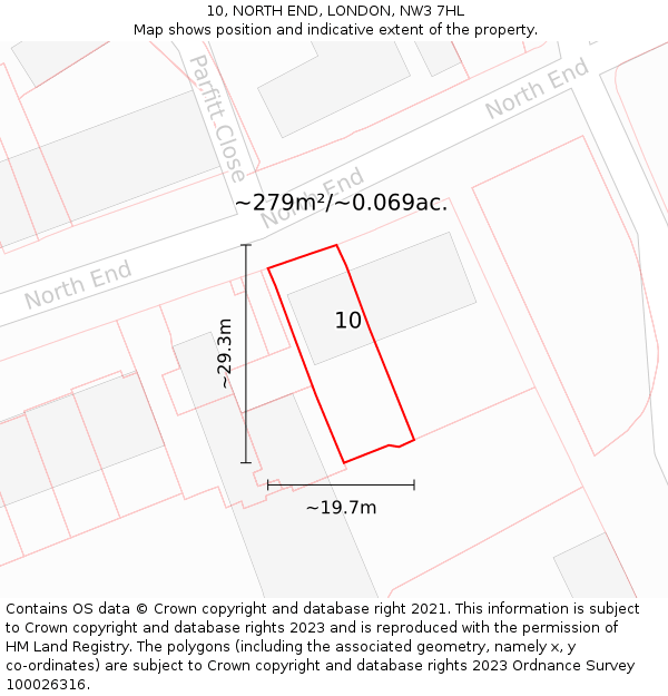 10, NORTH END, LONDON, NW3 7HL: Plot and title map