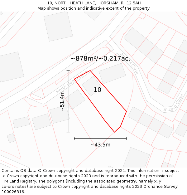 10, NORTH HEATH LANE, HORSHAM, RH12 5AH: Plot and title map