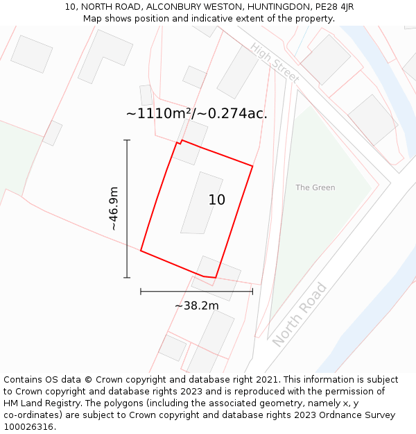 10, NORTH ROAD, ALCONBURY WESTON, HUNTINGDON, PE28 4JR: Plot and title map