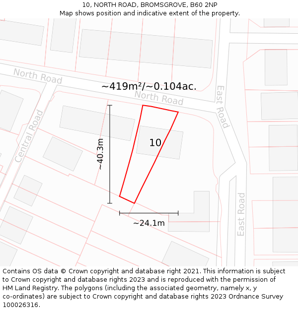 10, NORTH ROAD, BROMSGROVE, B60 2NP: Plot and title map