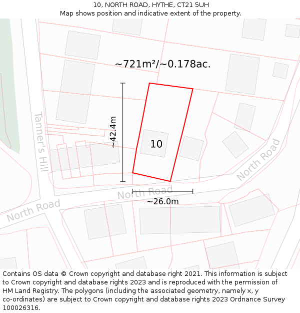 10, NORTH ROAD, HYTHE, CT21 5UH: Plot and title map