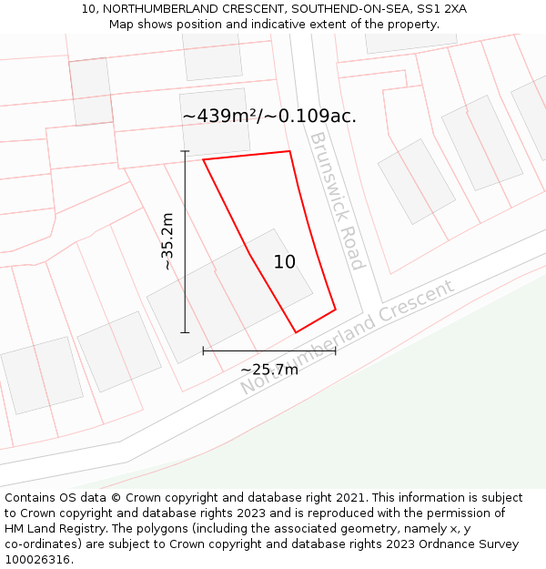 10, NORTHUMBERLAND CRESCENT, SOUTHEND-ON-SEA, SS1 2XA: Plot and title map
