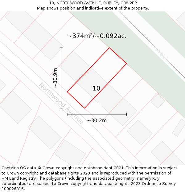 10, NORTHWOOD AVENUE, PURLEY, CR8 2EP: Plot and title map