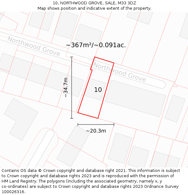 10, NORTHWOOD GROVE, SALE, M33 3DZ: Plot and title map