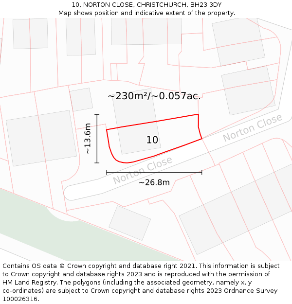 10, NORTON CLOSE, CHRISTCHURCH, BH23 3DY: Plot and title map