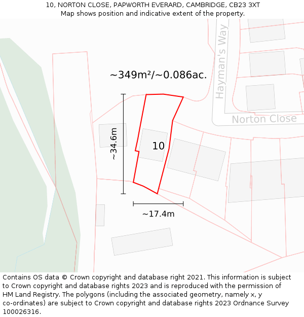 10, NORTON CLOSE, PAPWORTH EVERARD, CAMBRIDGE, CB23 3XT: Plot and title map