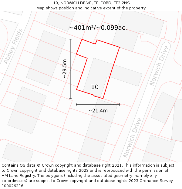 10, NORWICH DRIVE, TELFORD, TF3 2NS: Plot and title map