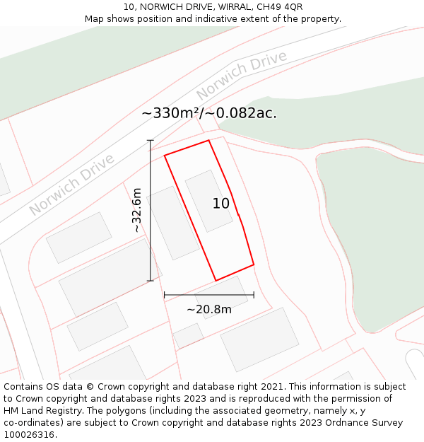 10, NORWICH DRIVE, WIRRAL, CH49 4QR: Plot and title map