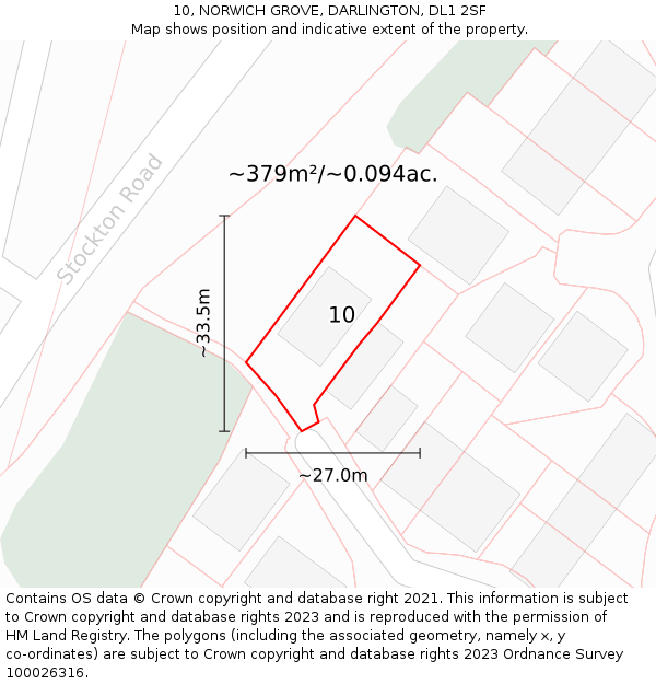 10, NORWICH GROVE, DARLINGTON, DL1 2SF: Plot and title map