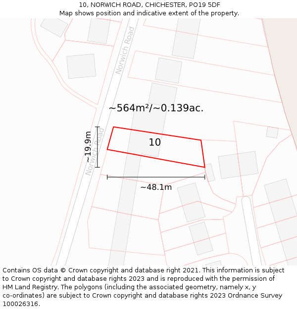 10, NORWICH ROAD, CHICHESTER, PO19 5DF: Plot and title map