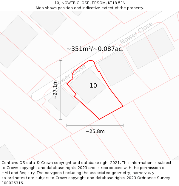 10, NOWER CLOSE, EPSOM, KT18 5FN: Plot and title map