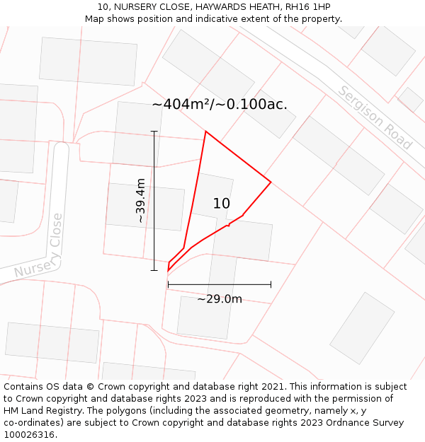 10, NURSERY CLOSE, HAYWARDS HEATH, RH16 1HP: Plot and title map