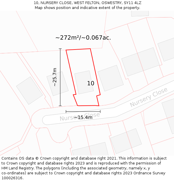 10, NURSERY CLOSE, WEST FELTON, OSWESTRY, SY11 4LZ: Plot and title map