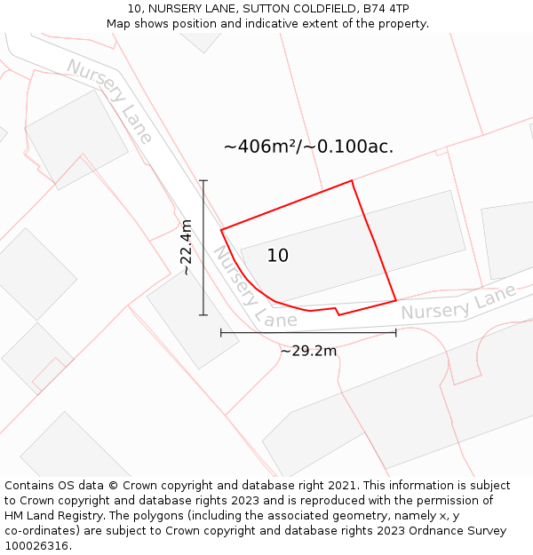 10, NURSERY LANE, SUTTON COLDFIELD, B74 4TP: Plot and title map